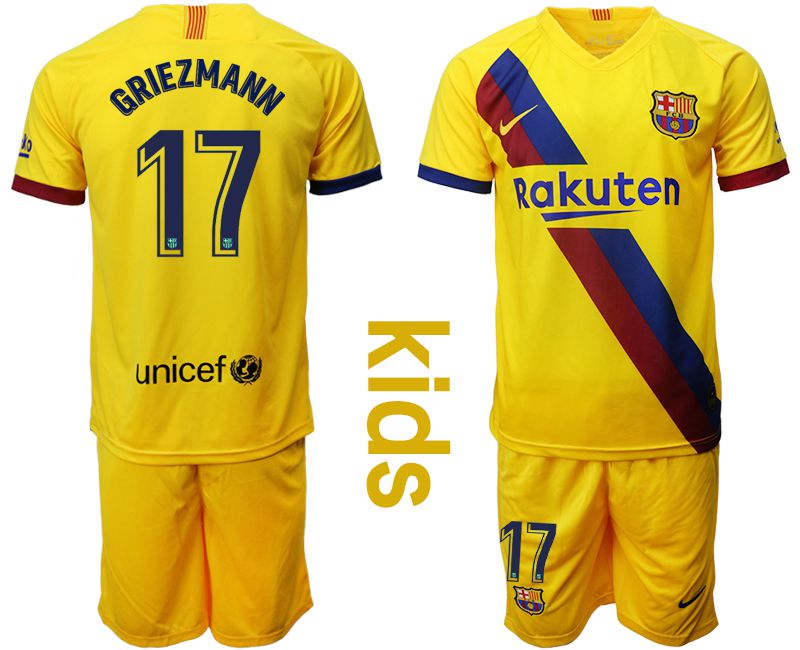 Youth 2019-2020 club Barcelona away #17 yellow Soccer Jerseys